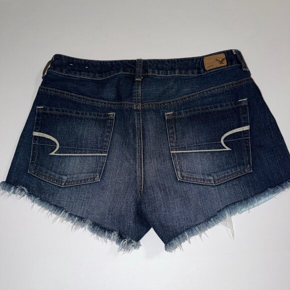 American Eagle Denim Shorts Dark Wash Cut Off Hi Rise Festival Size 10 Shortie - Picture 8 of 9